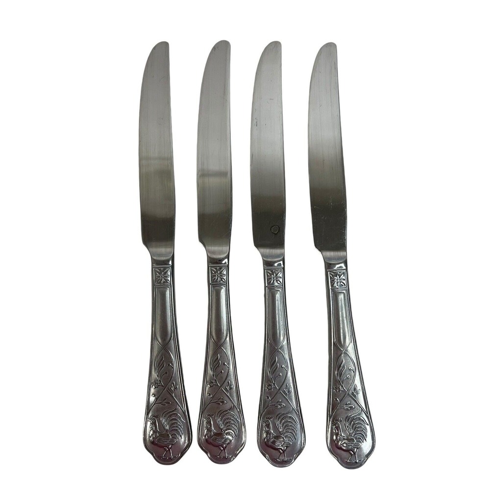 Cambridge Rooster 4 Butter Knives Stainless Flatware Frosted Handle Replacement